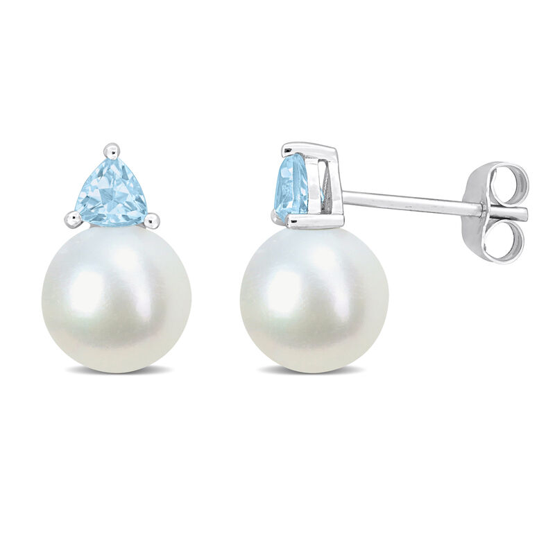 Sky Blue Topaz & Freshwater Cultured Pearl Stud Earrings in 10k White Gold image number null