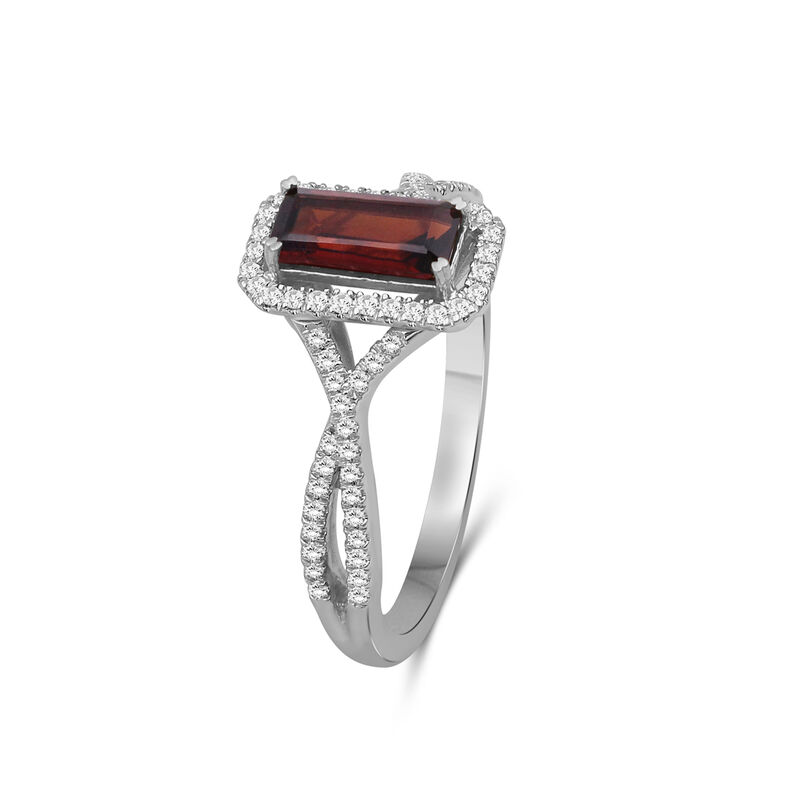 Emerald-Cut Elongated Garnet & Diamond Ring in 10k White Gold image number null