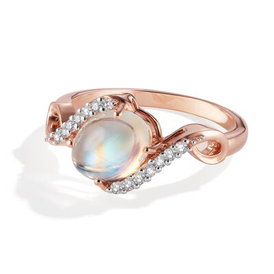 Oval Rainbow Moonstone & Diamond Ring in 14k Rose Gold
