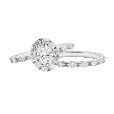 Owens. Oval Diamond Engagement Ring & Diamond Band Set in 14K White Gold