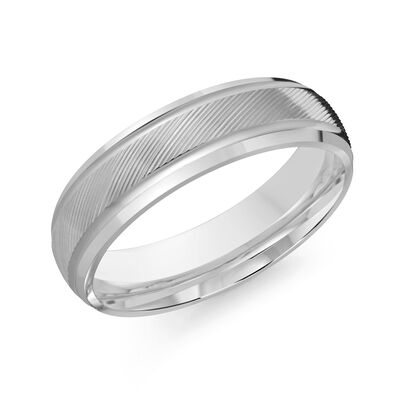 Malo Men's Diagonal Center & Beveled Edge 6mm Wedding Ring in 14k White Gold