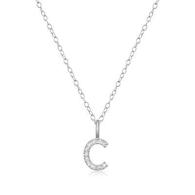 Lab Grown Diamond Letter C Initial Pendant Necklace in Sterling Silver