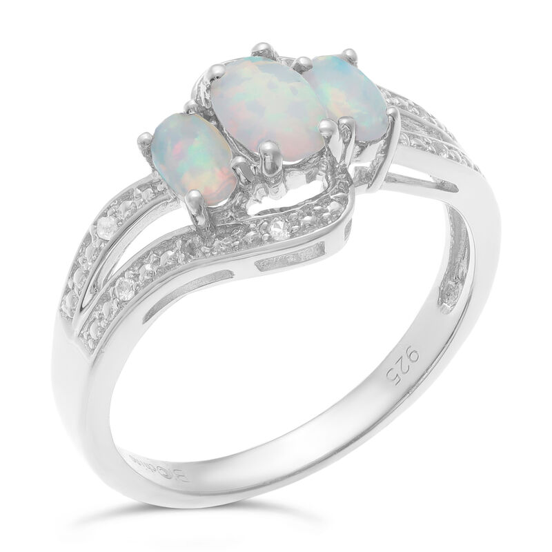 Triple Oval Created Opal and Created White Sapphire Ring in Sterling Silver  image number null