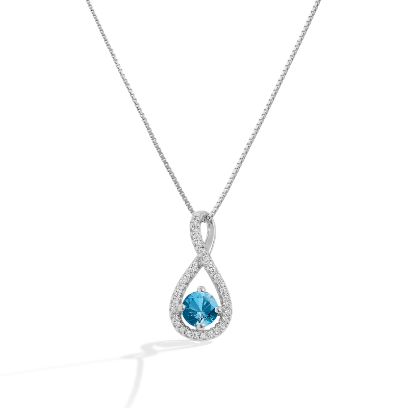 Blue Topaz & Diamond Infinity Drop Pendant in Sterling Silver image number null