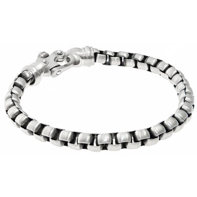 Men's Stainless Steel Brushed Round Box Chain Bracelet