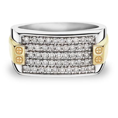 Men's 5-Row Pave-Set Round Diamond Band in 10k Yellow Gold & Sterling Silver