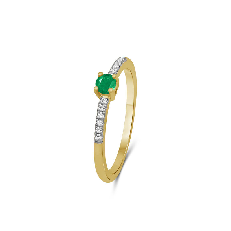 Brilliant-Cut Emerald & Diamond Ring in 10k Yellow Gold image number null