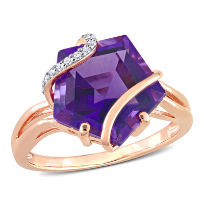 Amethyst & Diamond Wrapped Ring in Rose Gold Plated Sterling Silver