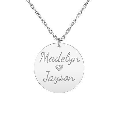 Engravable Disc Charm with Diamond Accent in 10k White Gold