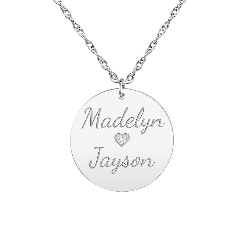 Engravable Disc Charm with Diamond Accent in 14k White Gold image number null