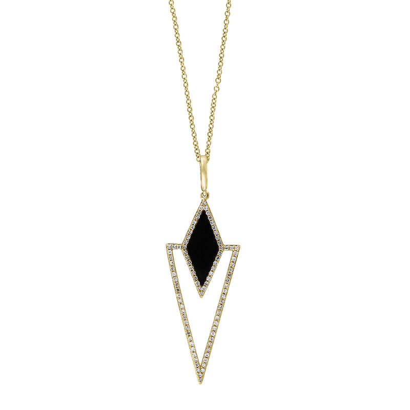 EFFY Onyx & Diamond Drop Necklace in 14k Yellow Gold image number null