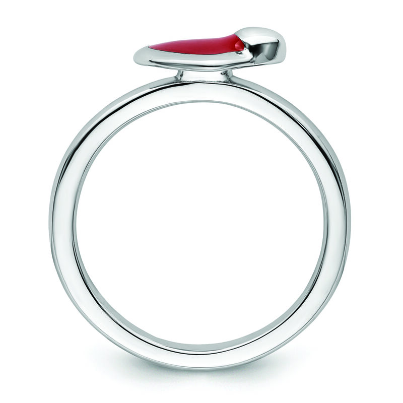 Stackable Red Enamel Heart Ring in Sterling Silver image number null