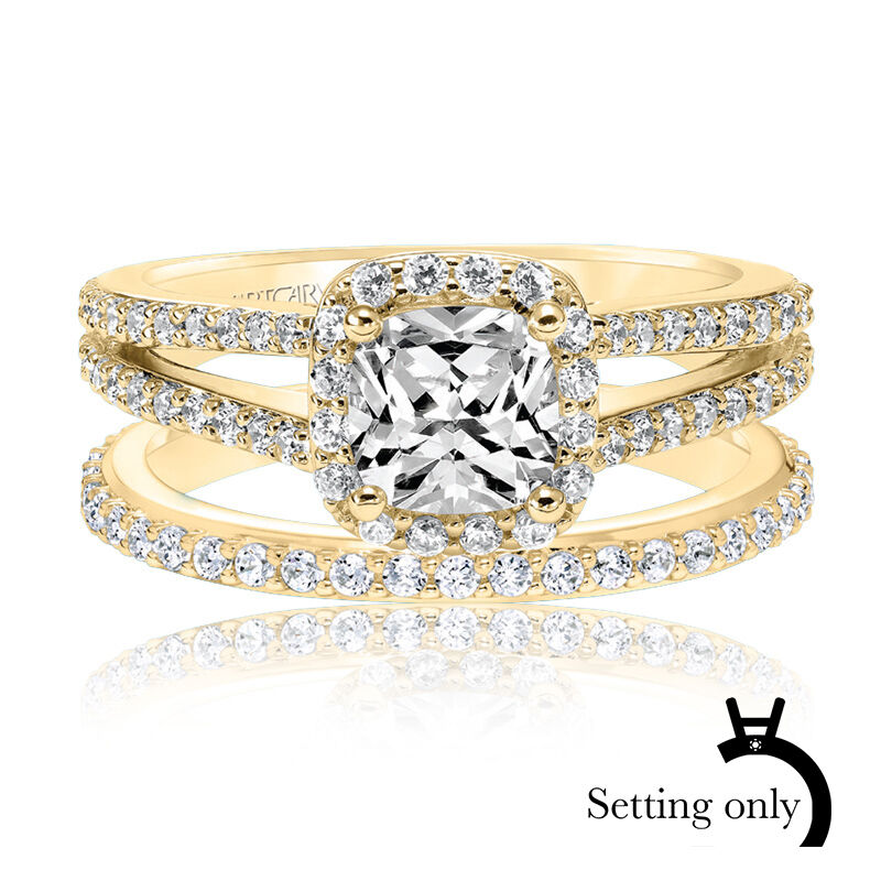 Evangeline. ArtCarved Classic Diamond Halo Semi-Mount in 14k Yellow Gold image number null