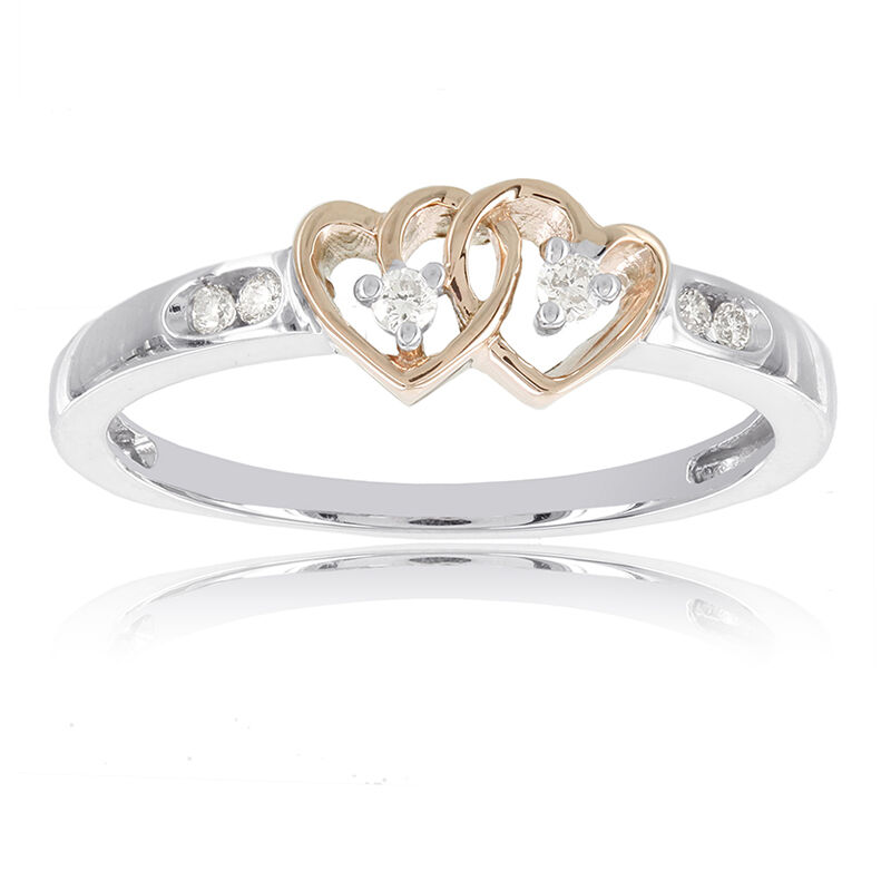 Diamond Accent Double Heart Promise Ring in Rose & White Gold image number null