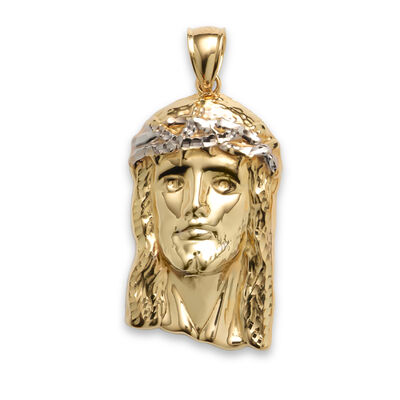 Smooth Gold Jesus Head Pendant in 10k Yellow & White Gold