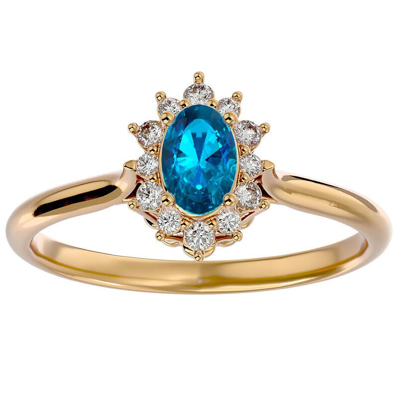 Oval-Cut Blue Topaz & Diamond Halo Ring in 14k Yellow Gold image number null