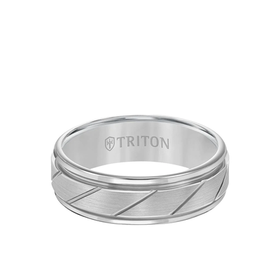 Triton Tungsten Bright Diagonal Cut Wedding Band