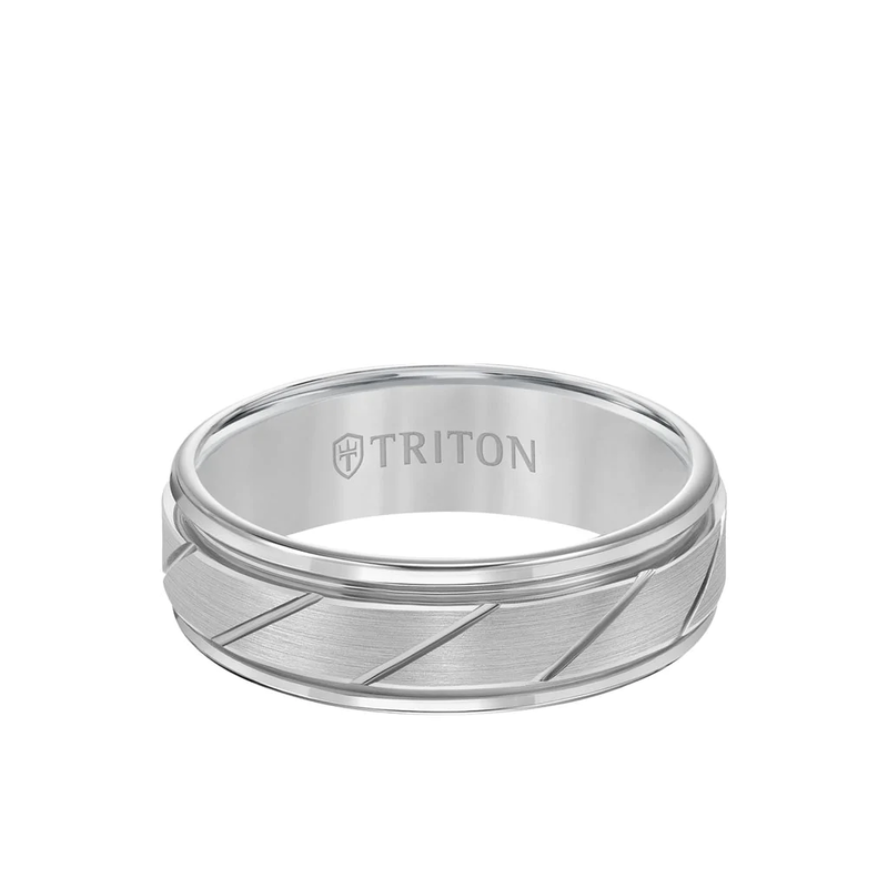 Triton Tungsten Bright Diagonal Cut Wedding Band image number null