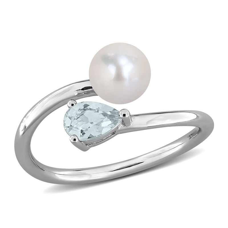 Aquamarine & Freshwater Cultured Pearl Ring in Sterling Silver image number null