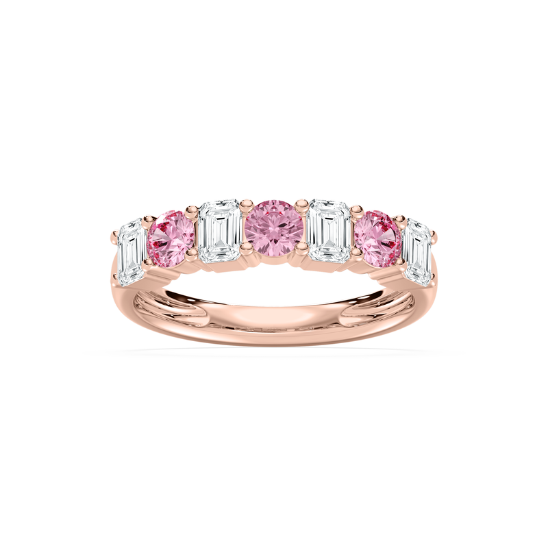 Lab Grown Emerald and Pink Round Diamond 1 1/5ctw. Wedding Ring in 14k Rose Gold image number null