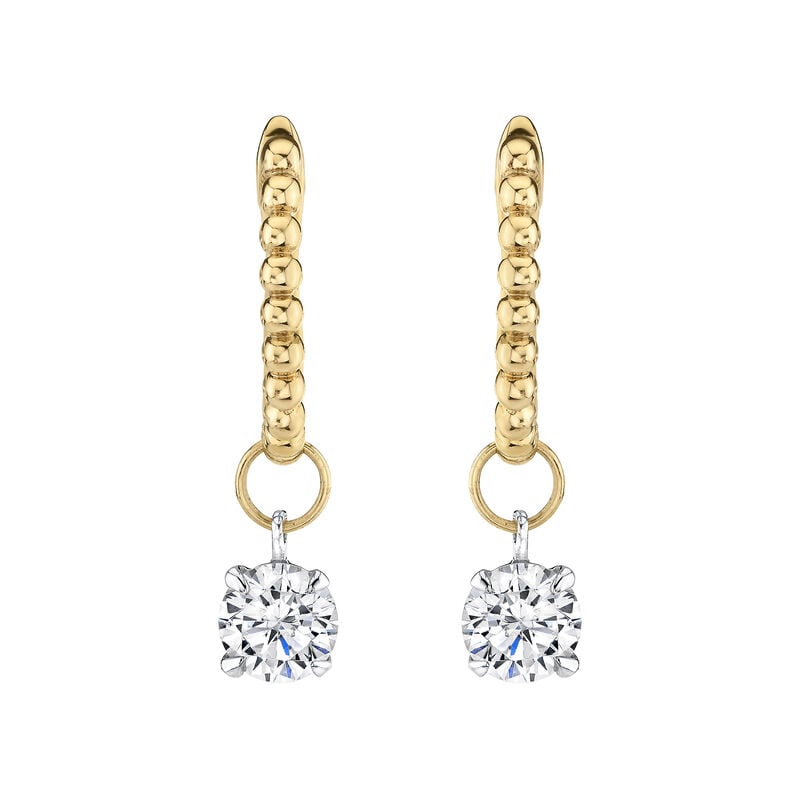 Lab Grown Diamond 1ctw. Round Solitaire Beaded Dangle Hoop Earrings in 14k Yellow Gold image number null