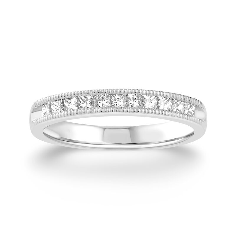 1/2ctw. Natural Diamond Princess Cut Milgrain Channel Anniversary Band in 14k White Gold image number null