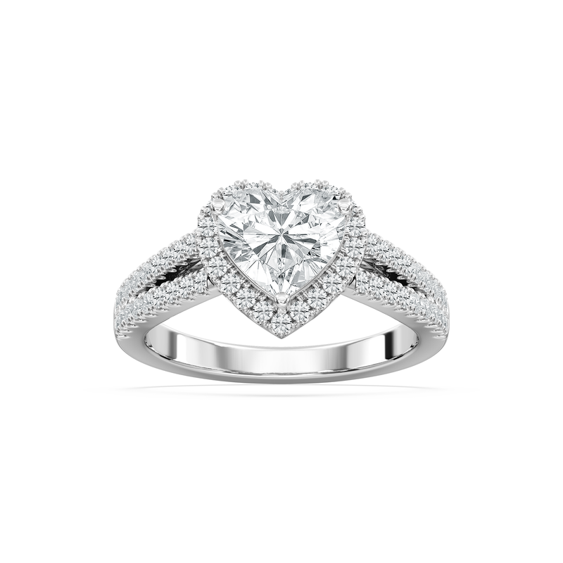 Heart Lab Grown Diamond 2ctw. Halo Split Shank Engagement Ring in 14k White Gold image number null