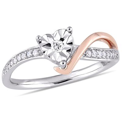 Heart-Shaped Diamond Twist Promise Ring 1/10ctw. in 10k White & Rose Gold 