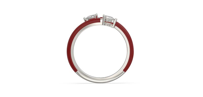 Pear-Shaped Lab Grown Diamond Red Ceramic Wrap Around Ring in Sterling Silver image number null