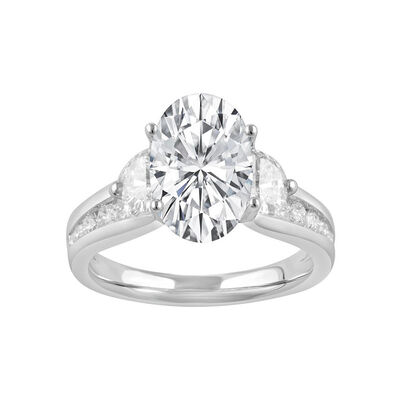 Oval-Cut Lab Grown 3ctw. Diamond 3-Stone Plus Engagement Ring in 14k White Gold