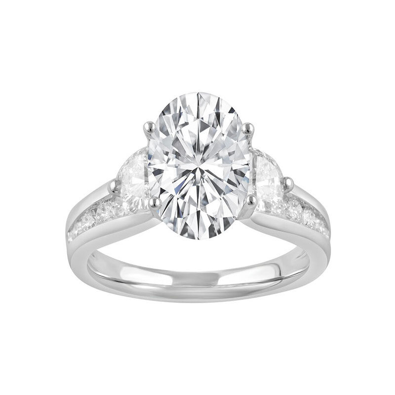 Oval-Cut Lab Grown 3ctw. Diamond 3-Stone Plus Engagement Ring in 14k White Gold image number null