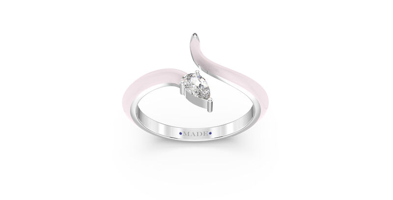Pear-Shaped Lab Grown Diamond Pink Ceramic Open Style Ring in Sterling Silver image number null