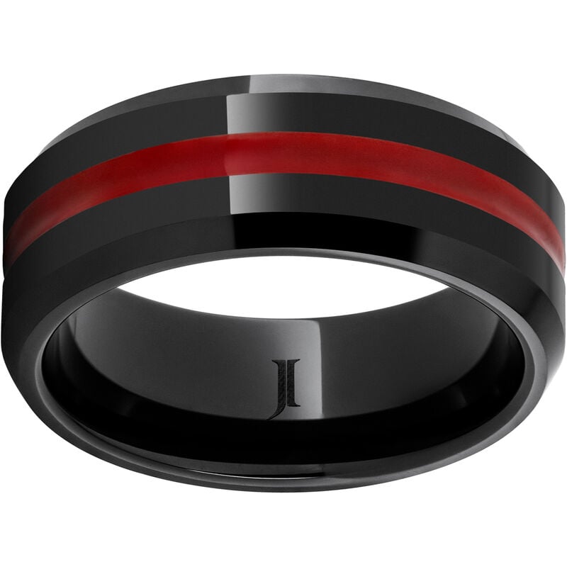 Men's Red Enamel Inlay & Ceramic Wedding Ring (8mm) image number null