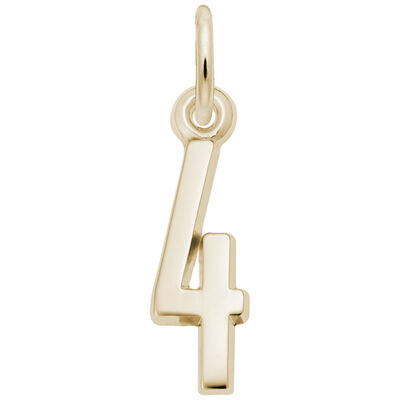 Number 4 Charm in 14k Yellow Gold