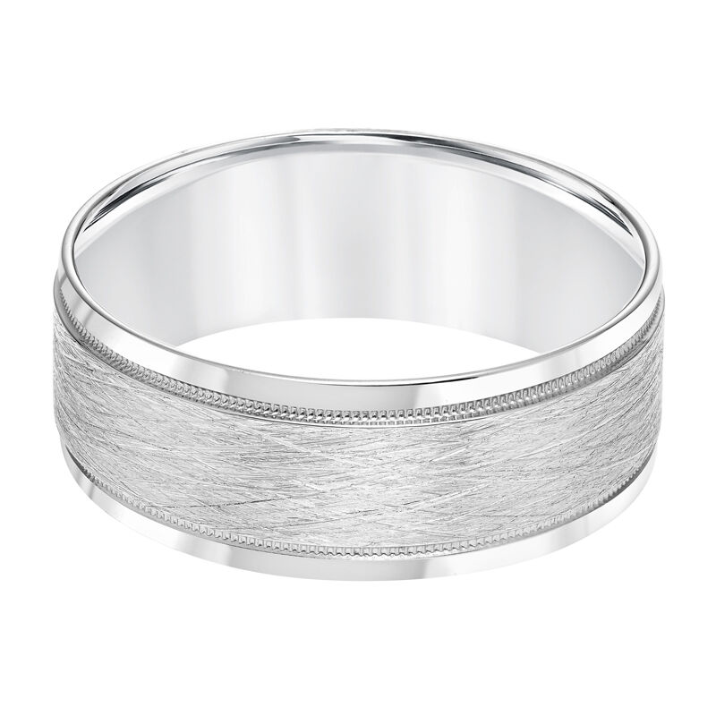 Steel Brushed Men's Band with High Polished Edges and Milgrain Detail in 14k White image number null