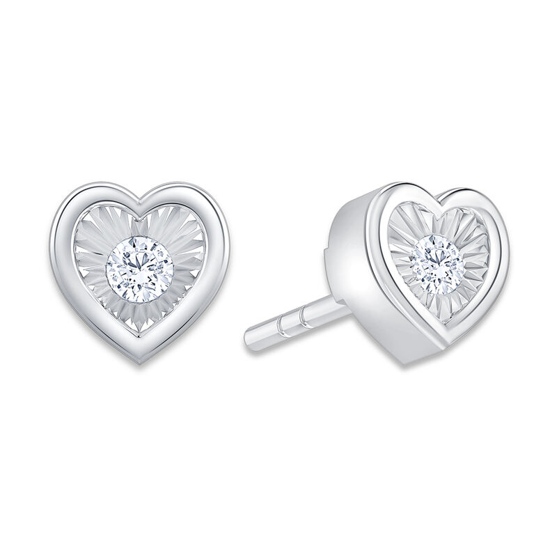 Brilliant-Cut 1/10ctw. HI 12-3 Diamond Heart-Shaped Bezel-Set Stud Earrings in 10k White Gold image number null