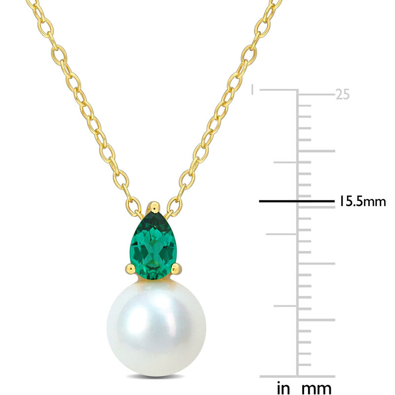 Created Emerald & Freshwater Cultured Pearl Necklace in Gold Plated image number null
