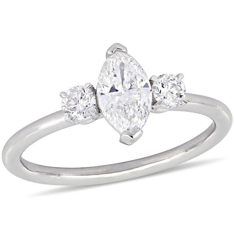 Three-Stone Marquise & Round 1ctw. Diamond Engagement Ring in 14k White Gold image number null