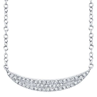 Shy Creation 0.11 ctw Pave Diamond Curved Bar Necklace in 14k White Gold SC55001916