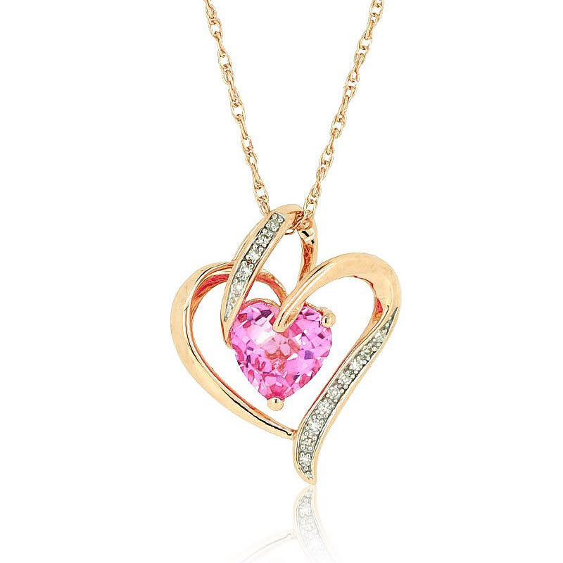 Created Pink Sapphire & Diamond Pendant 14k Rose Gold image number null