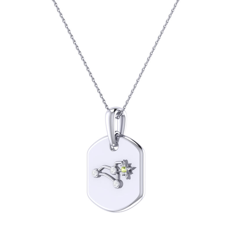 Diamond and Peridot Leo Constellation Zodiac Tag Necklace in Sterling Silver image number null