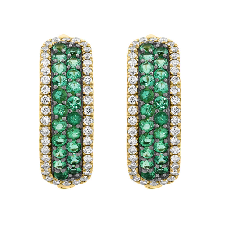 EFFY Emerald & Diamond Hoop Earrings in 14k Yellow Gold image number null