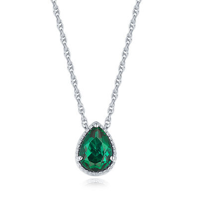Pear Shaped Created Emerald Pendant in Sterling Silver