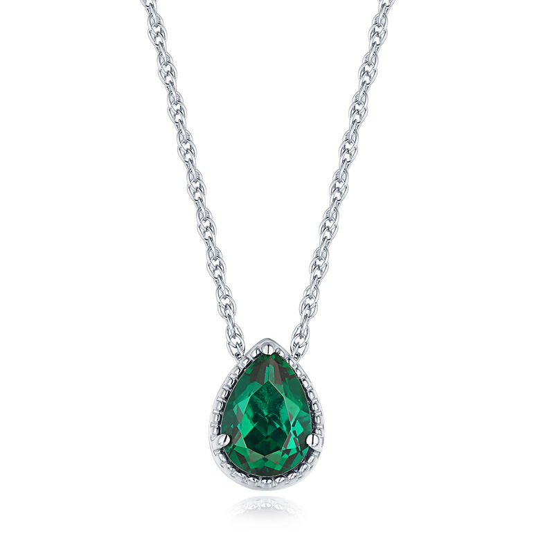 Pear Shaped Created Emerald Pendant in Sterling Silver image number null