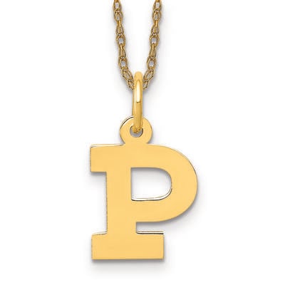 Small Block P Initial Necklace in 14k Yellow Gold