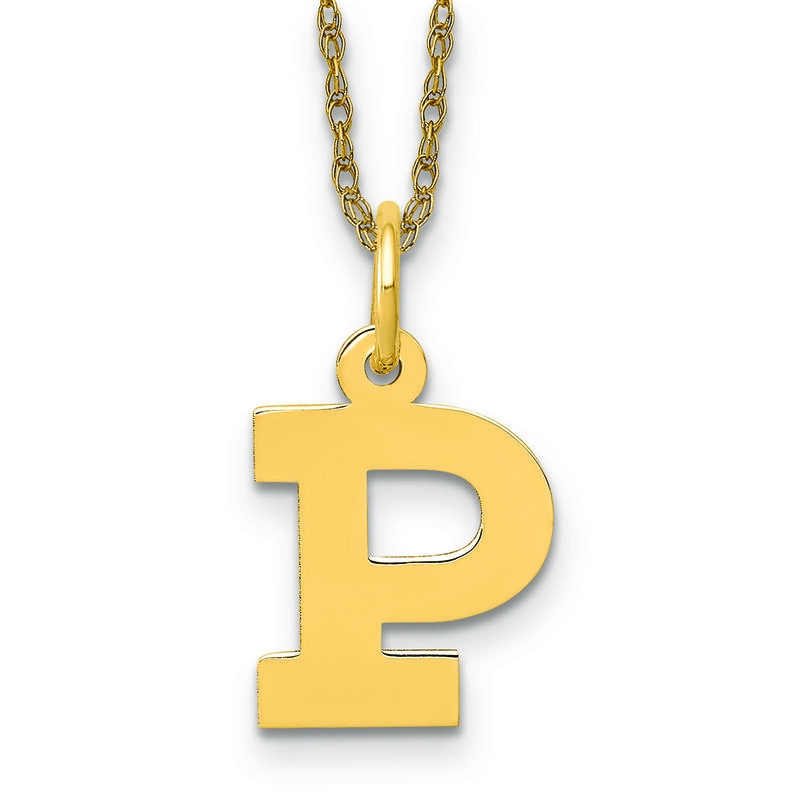 Small Block P Initial Necklace in 14k Yellow Gold image number null
