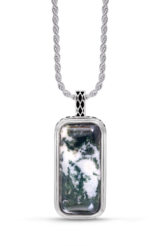 Tree Agate Stone Tag in Sterling Silver & Black Rhodium image number null