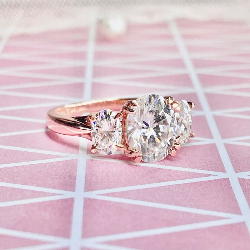 Oval Moissanite 3-Stone Ring in 10k Rose Gold image number null