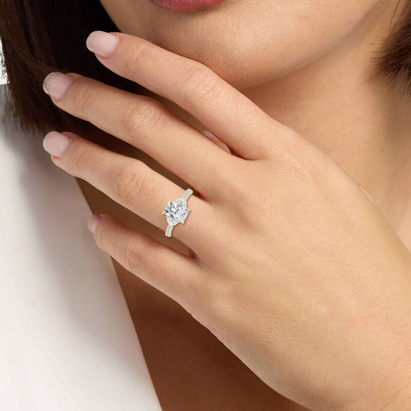 Radiant Lab Grown Diamond 2 3/4ctw. Three Stone Engagement Ring in 14k Yellow Gold image number null