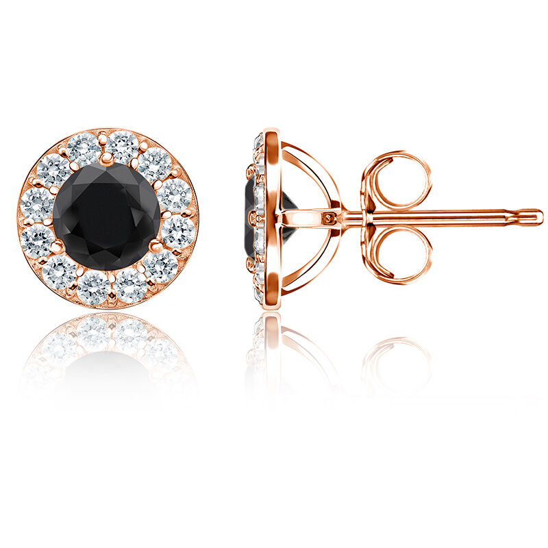 Black Diamond 2ct. t.w. Halo Stud Earrings in 14k Rose Gold image number null